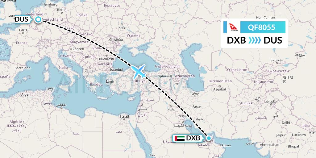 QF8055 Qantas Flight Map: Dubai to Dusseldorf