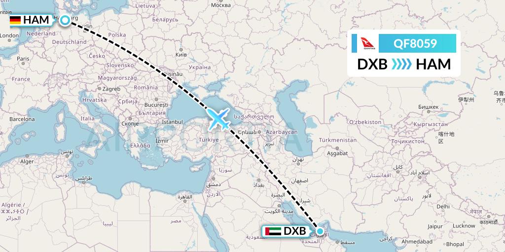 QF8059 Qantas Flight Map: Dubai to Hamburg
