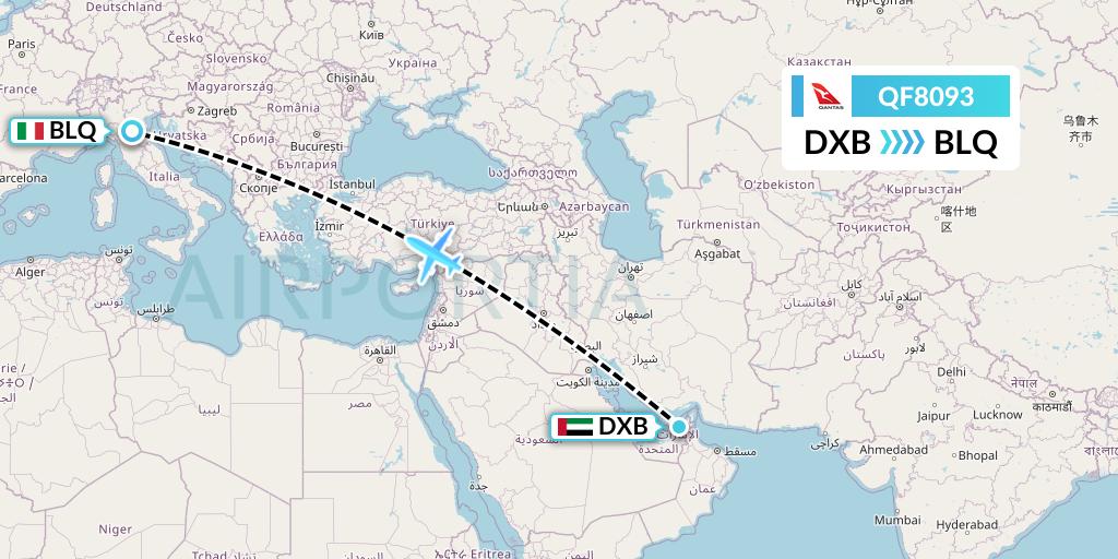 QF8093 Qantas Flight Map: Dubai to Bologna