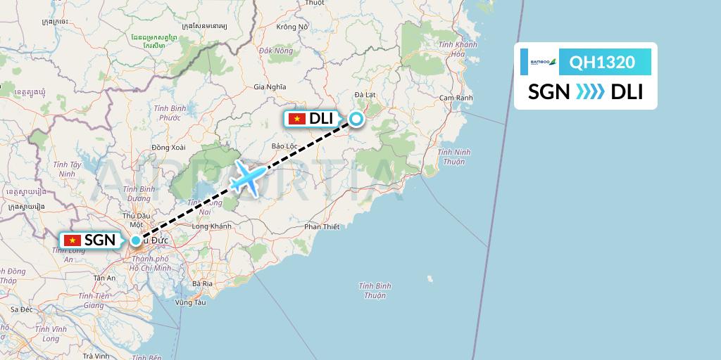 QH1320 Bamboo Airways Flight Map: Ho Chi Minh City to Da Lat