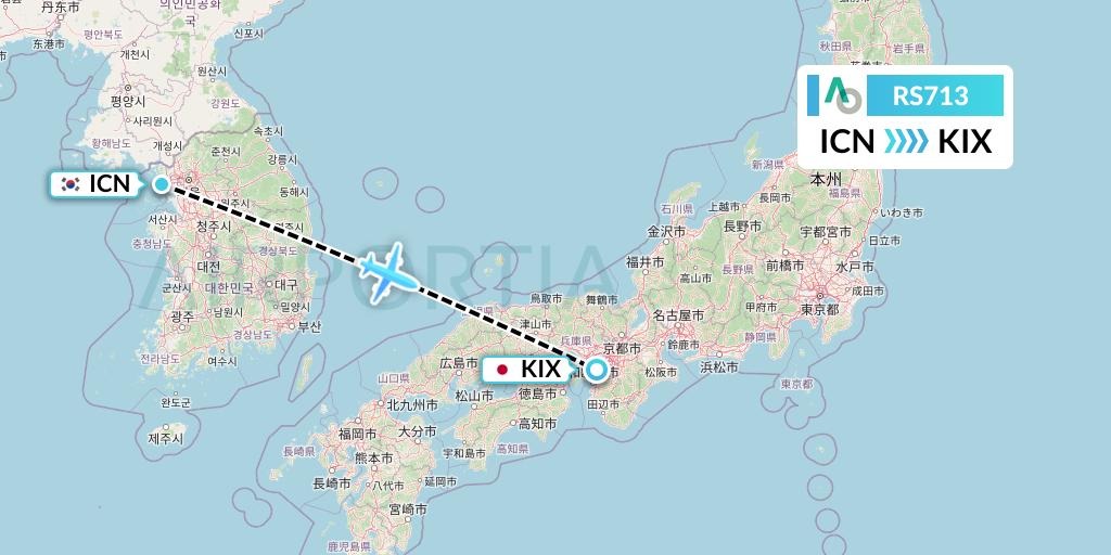 RS713 Air Seoul Flight Map: Seoul to Osaka