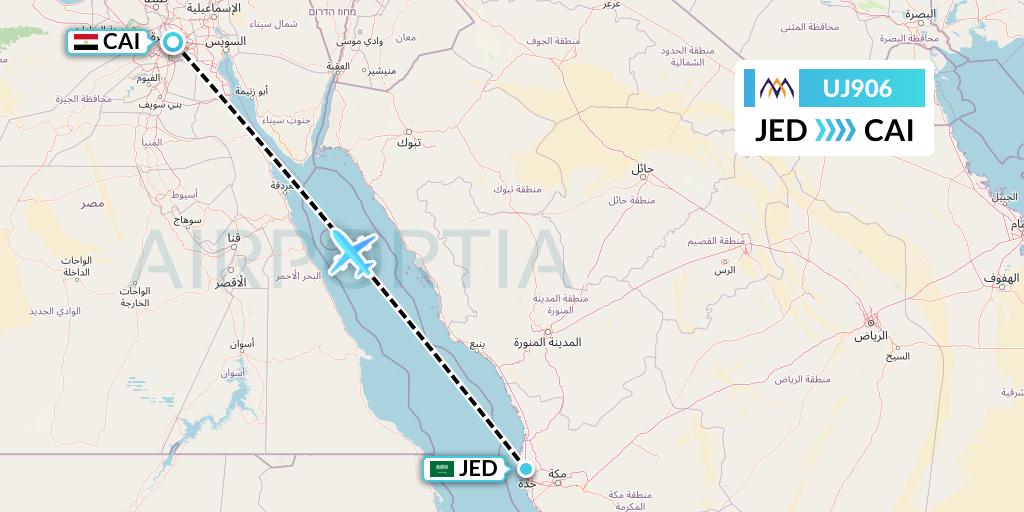 UJ906 AlMasria Universal Airlines Flight Map: Jeddah to Cairo