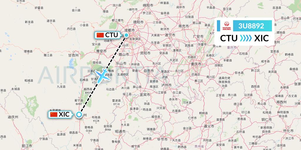 3U8892 Sichuan Airlines Flight Map: Chengdu to Xichang