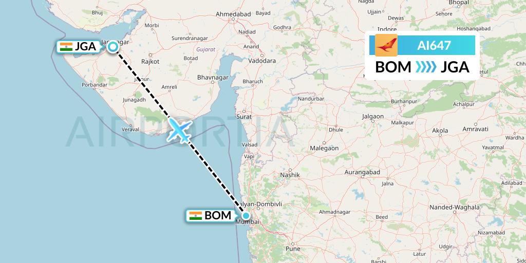 AI647 Air India Flight Map: Mumbai to Jamnagar