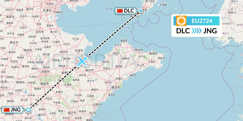 EU2724 Chengdu Airlines Flight Map: Dalian to Jining
