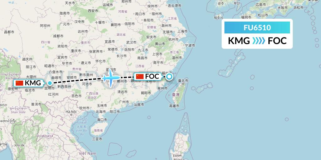 FU6510 Fuzhou Airlines Flight Map: Kunming to Fuzhou