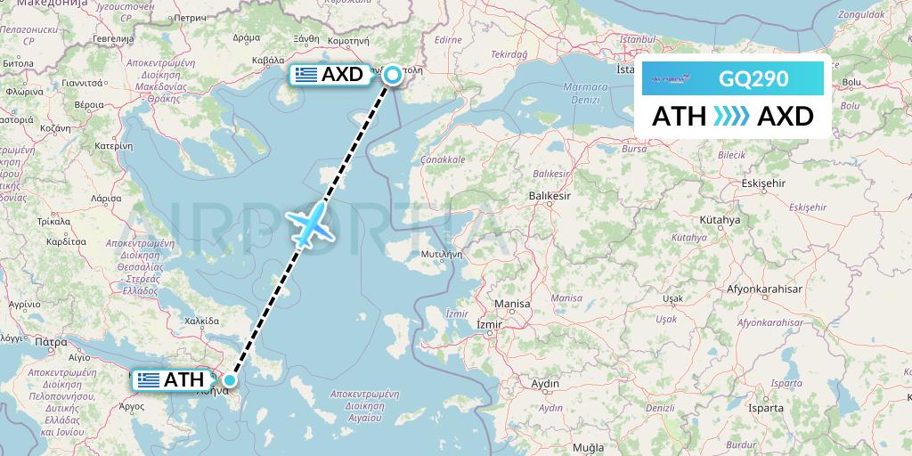 GQ290 Sky Express (Greece) Flight Map: Athens to Alexandroupolis