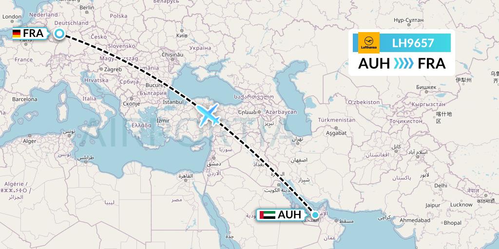 LH9657 Lufthansa Flight Map: Abu Dhabi to Frankfurt