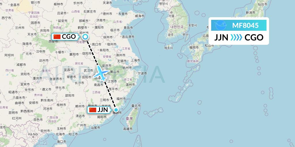 MF8045 Xiamen Airlines Flight Map: Jinjiang to Zhengzhou