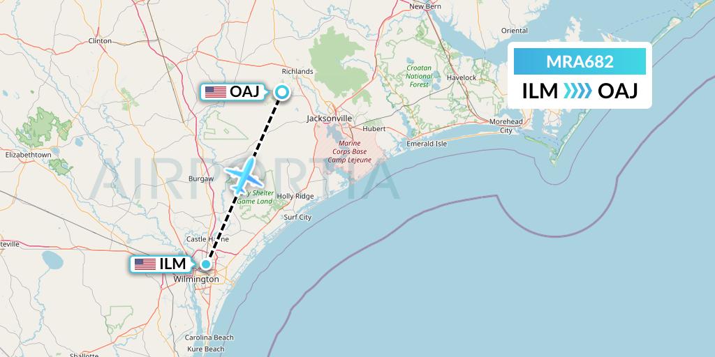 MRA682 Martinaire Flight Map: Wilmington to Jacksonville