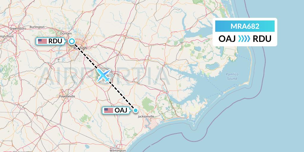MRA682 Martinaire Flight Map: Jacksonville to Raleigh-Durham