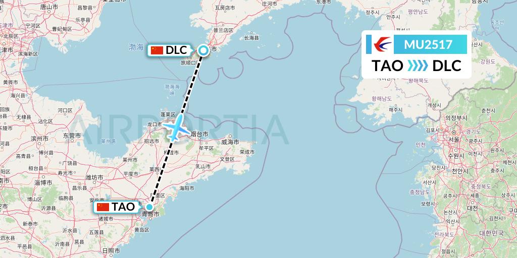 MU2517 China Eastern Airlines Flight Map: Qingdao to Dalian