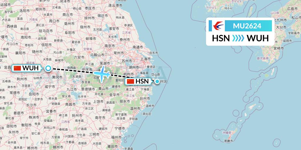 MU2624 China Eastern Airlines Flight Map: Zhoushan to Wuhan