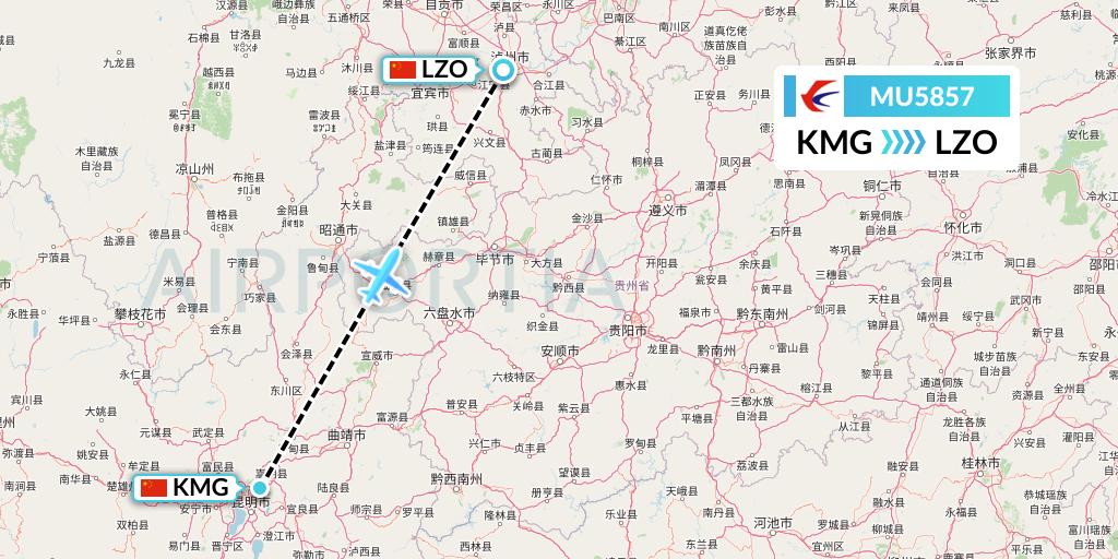MU5857 China Eastern Airlines Flight Map: Kunming to Luzhou