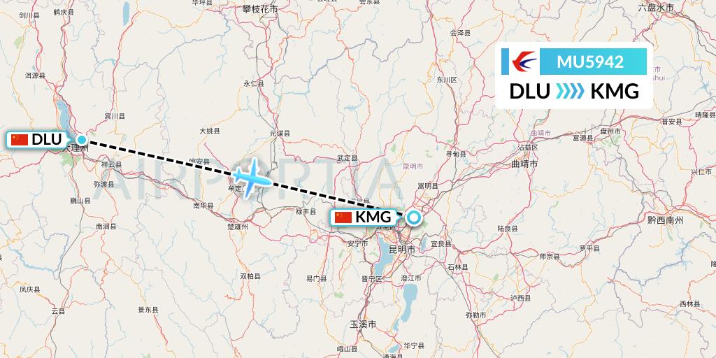 MU5942 China Eastern Airlines Flight Map: Dali to Kunming
