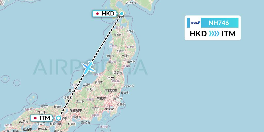 NH746 All Nippon Airways Flight Map: Hakodate to Osaka