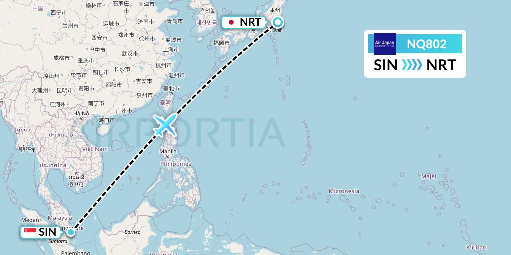 NQ802 Air Japan Flight Map: Singapore to Tokyo