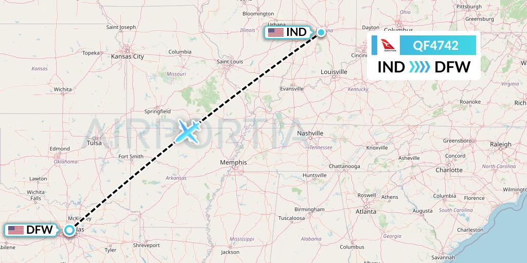 QF4742 Qantas Flight Map: Indianapolis to Dallas