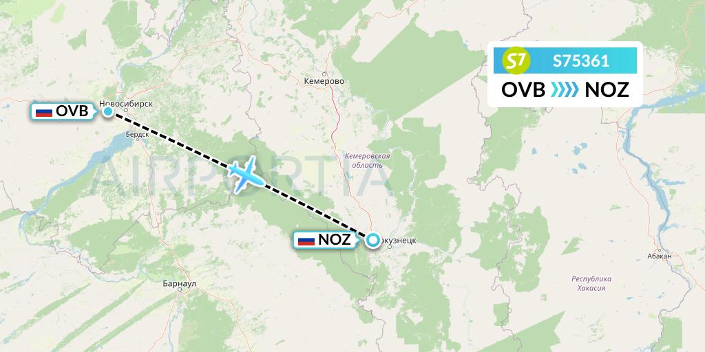 S75361 S7 Airlines Flight Map: Novosibirsk to Novokuznetsk
