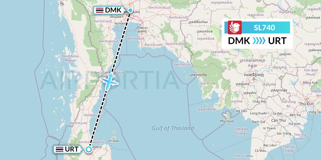 SL740 Thai Lion Air Flight Map: Bangkok to Surat Thani