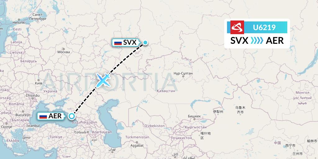 U6219 Ural Airlines Flight Map: Yekaterinburg to Sochi