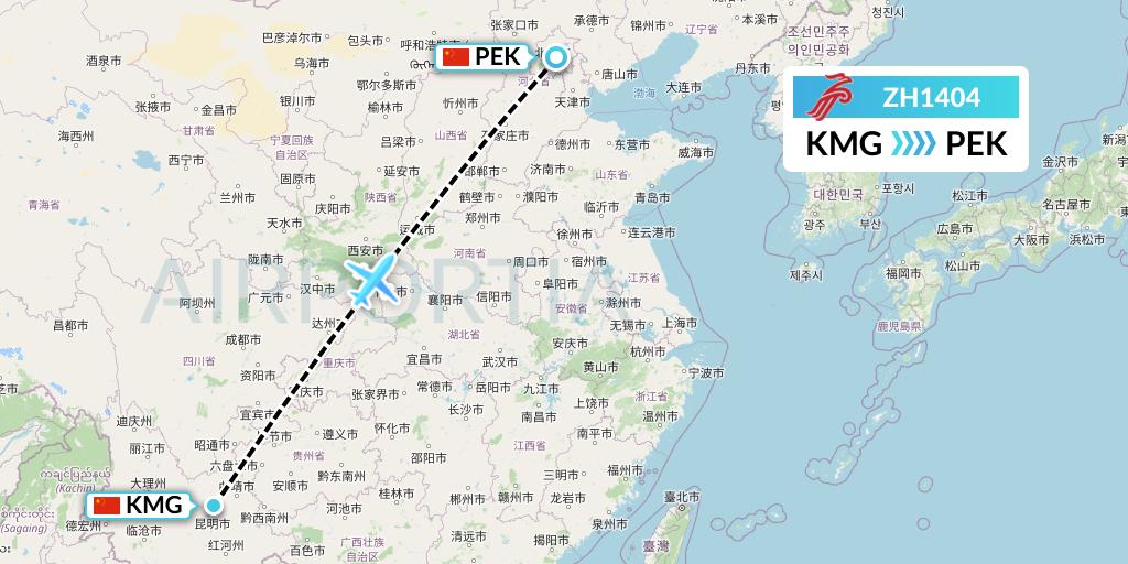 ZH1404 Shenzhen Airlines Flight Map: Kunming to Beijing