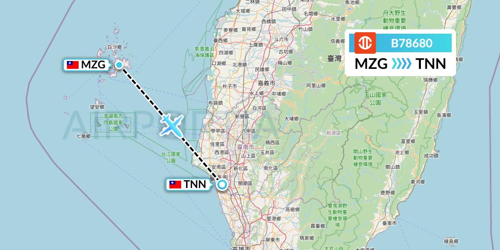 B78680 UNI Air Flight Map: Makung to Tainan