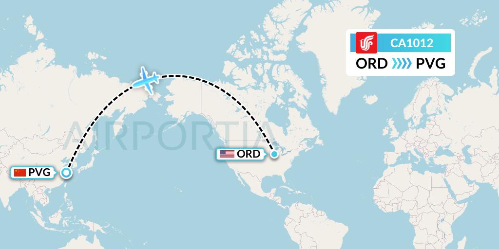CA1012 Air China Flight Map: Chicago to Shanghai