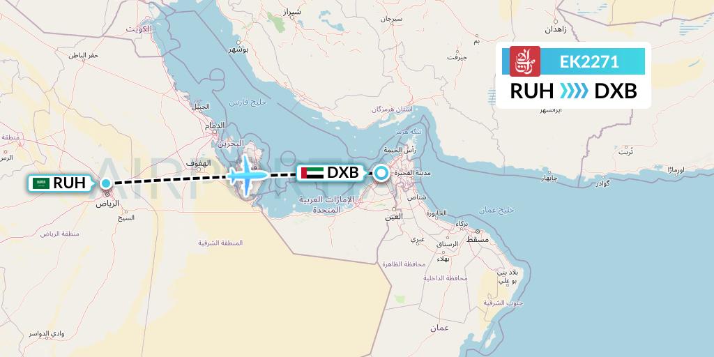 EK2271 Emirates Flight Map: Riyadh to Dubai