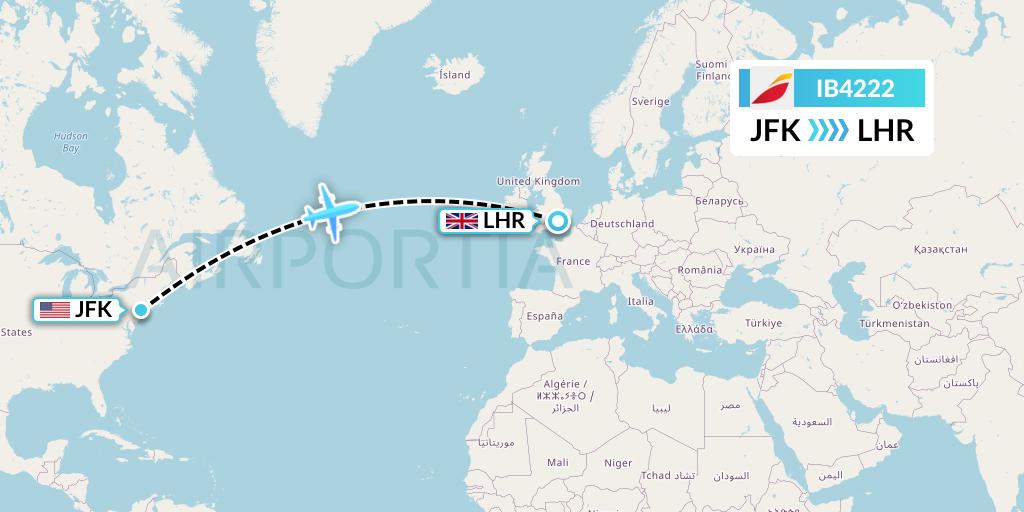IB4222 Iberia Flight Map: New York to London