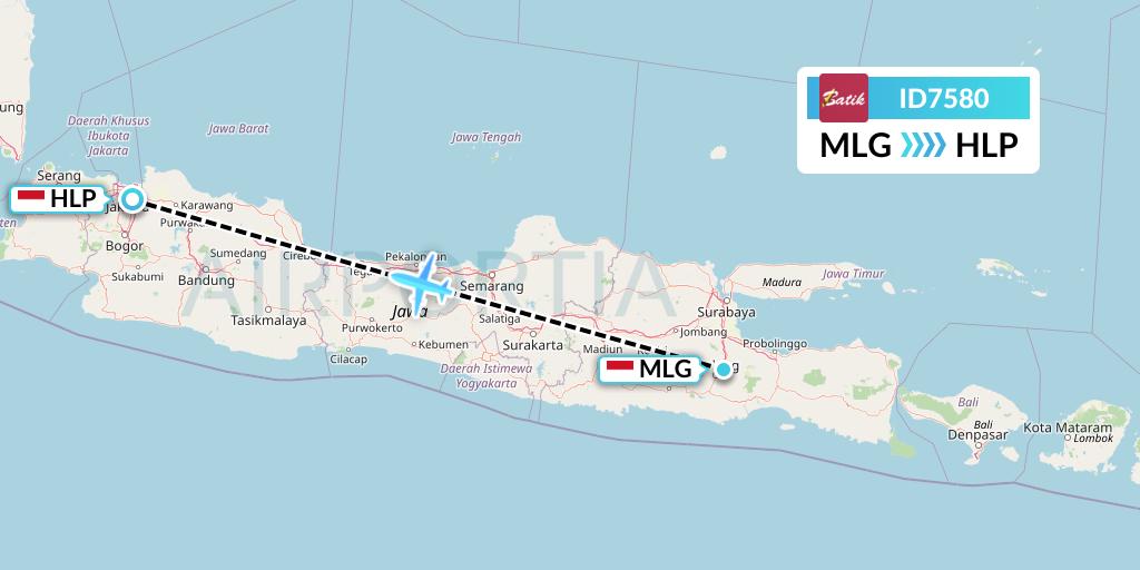 ID7580 Batik Air Flight Map: Malang to Jakarta