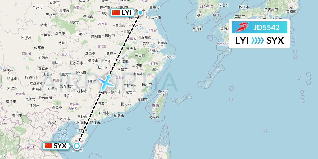 JD5542 Capital Airlines Flight Map: Linyi to Sanya