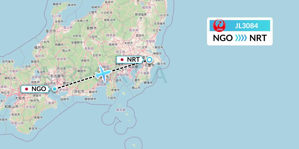 JL3084 Japan Airlines Flight Map: Nagoya to Tokyo