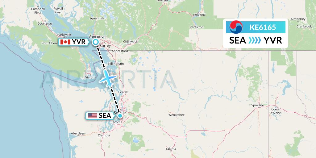 KE6165 Korean Air Flight Map: Seattle to Vancouver