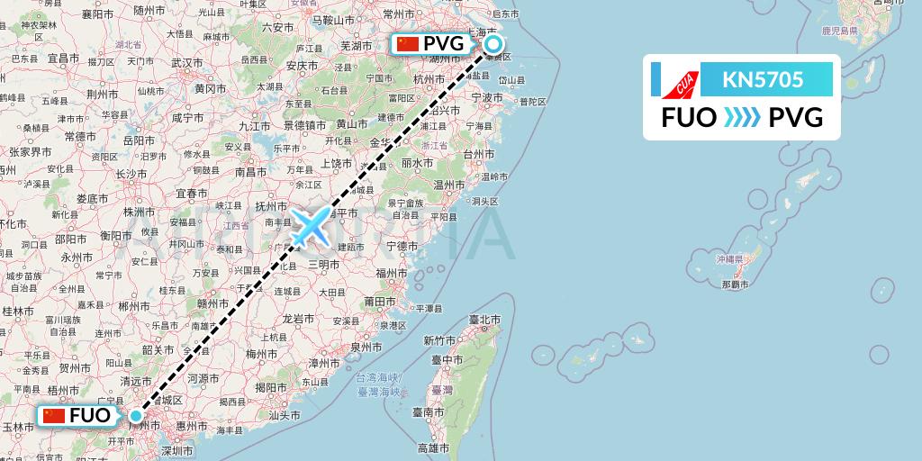 KN5705 China United Airlines Flight Map: Foshan to Shanghai