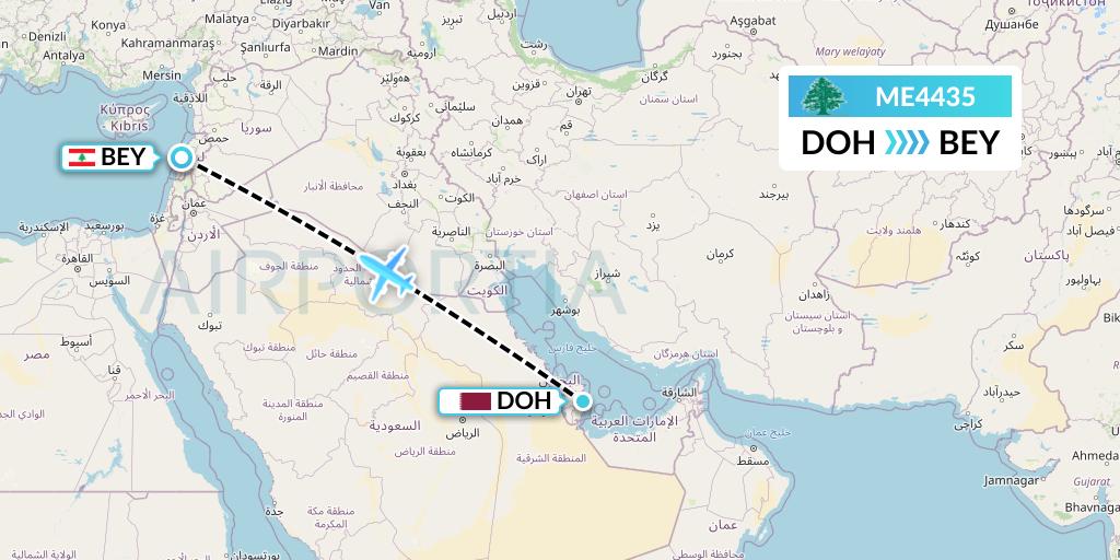 ME4435 MEA Flight Map: Doha to Beirut