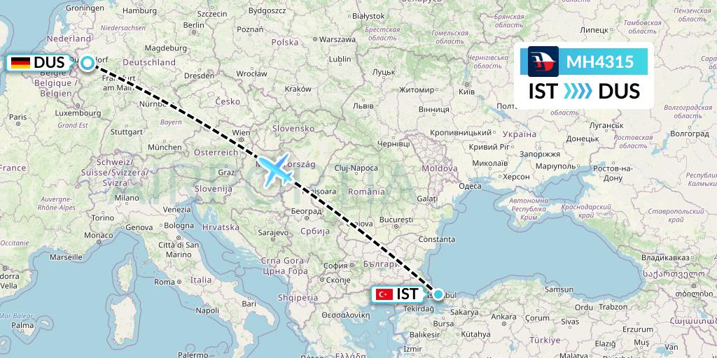MH4315 Malaysia Airlines Flight Map: Istanbul to Dusseldorf