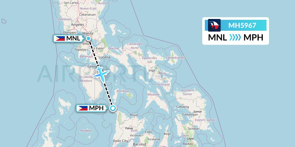 MH5967 Malaysia Airlines Flight Map: Manila to Caticlan