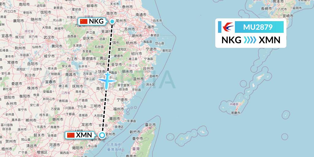 MU2879 China Eastern Airlines Flight Map: Nanjing to Xiamen