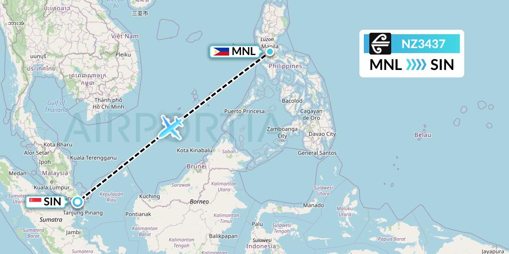 NZ3437 Air New Zealand Flight Map: Manila to Singapore