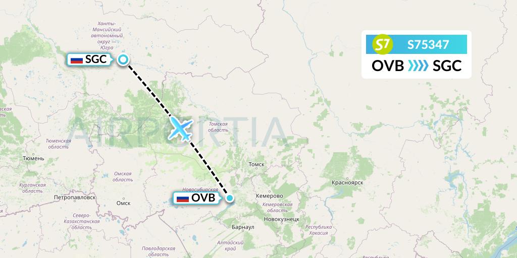 S75347 S7 Airlines Flight Map: Novosibirsk to Surgut