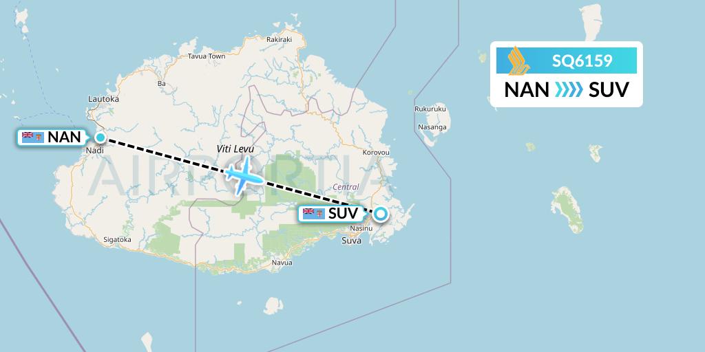 SQ6159 Singapore Airlines Flight Map: Nadi to Suva