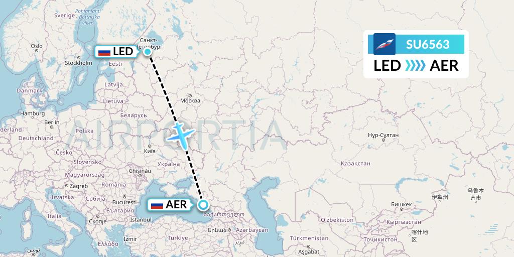 SU6563 Aeroflot Flight Map: St. Petersburg to Sochi