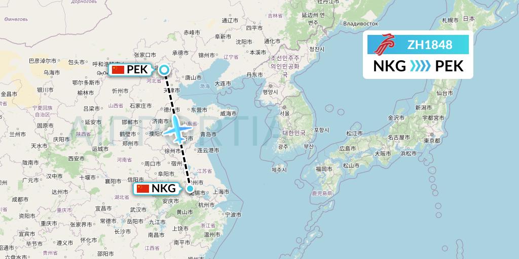 ZH1848 Shenzhen Airlines Flight Map: Nanjing to Beijing