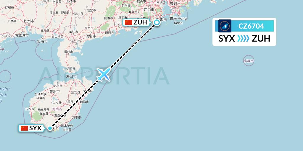 CZ6704 China Southern Airlines Flight Map: Sanya to Zhuhai