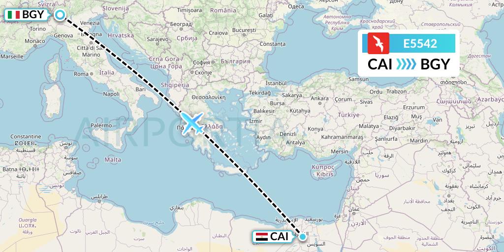 E5542 Air Arabia Egypt Flight Map: Cairo to Milan