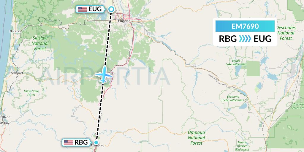 EM7690 Empire Airlines Flight Map: Roseburg to Eugene