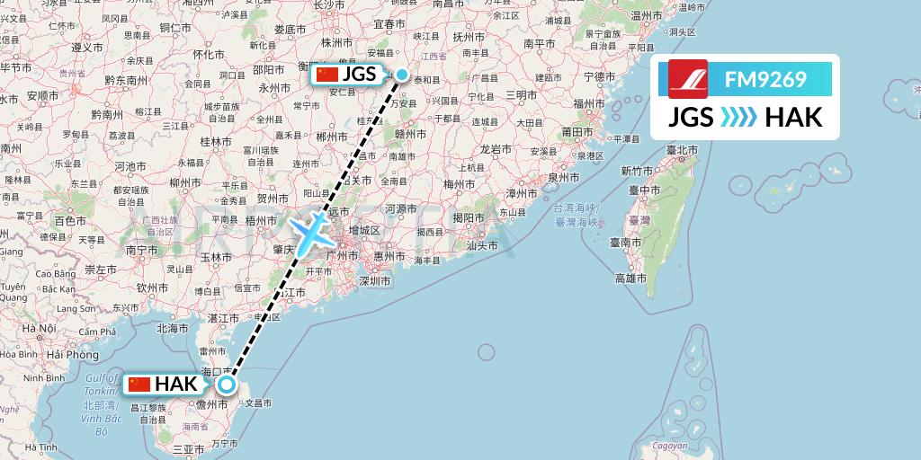 FM9269 Shanghai Airlines Flight Map: Ji'an to Haikou
