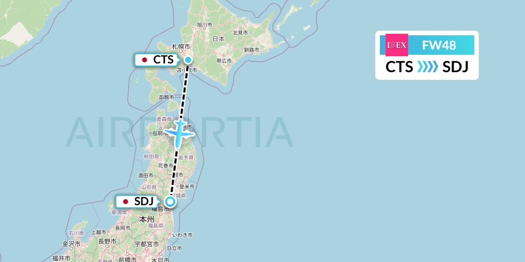 FW48 Ibex Airlines Flight Map: Sapporo to Sendai