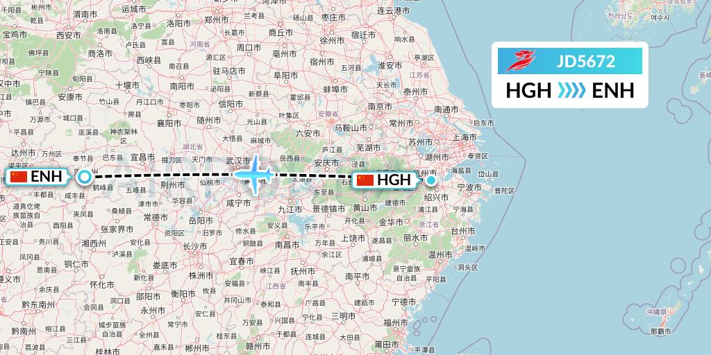 JD5672 Capital Airlines Flight Map: Hangzhou to Enshi